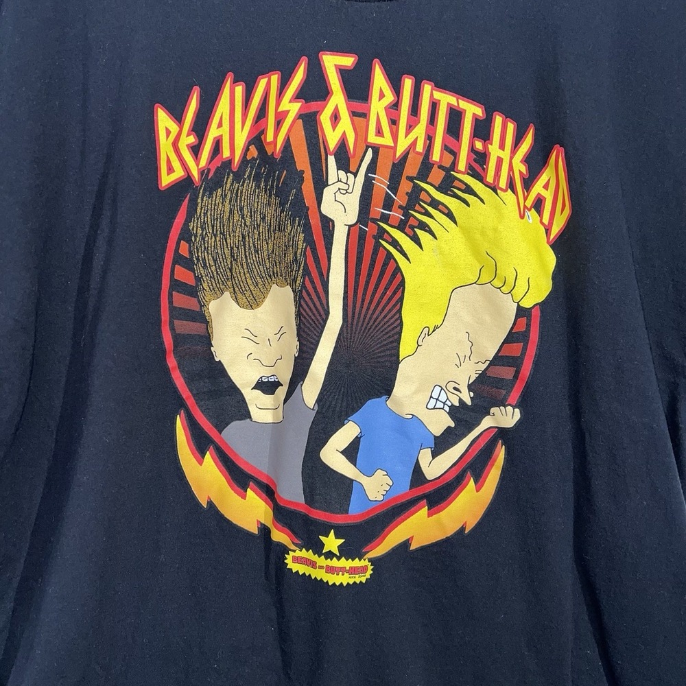 MTV Beavis And Butt-Head Black T-Shirt Mens 100% Cotton 3XL 90's‎ Show Comedy
